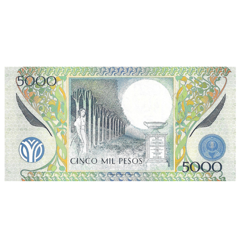 Colombia 5.000 Pesos 1995 Logo Granada. Número bajo 602