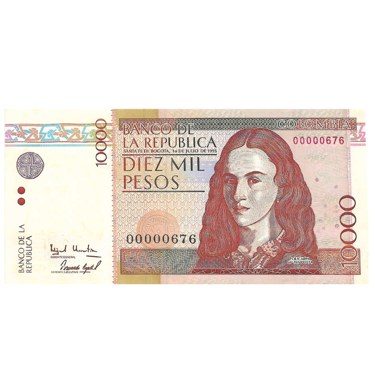 Colombia 10.000 Pesos 1995 .Logo Granada. Número bajo 676