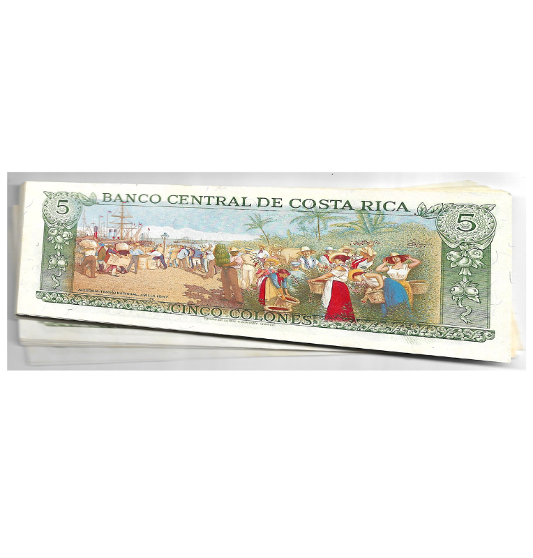 Costa Rica 5 Colones 1989. (Medio fajo)