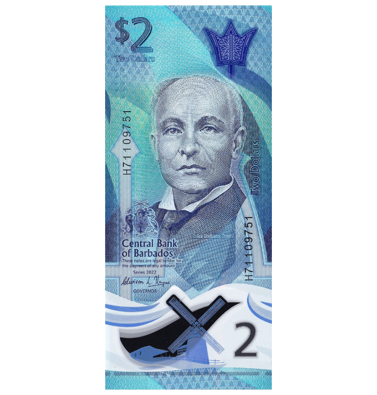 Barbados 2 Dólares 2022 Pick Nuevo Polímero