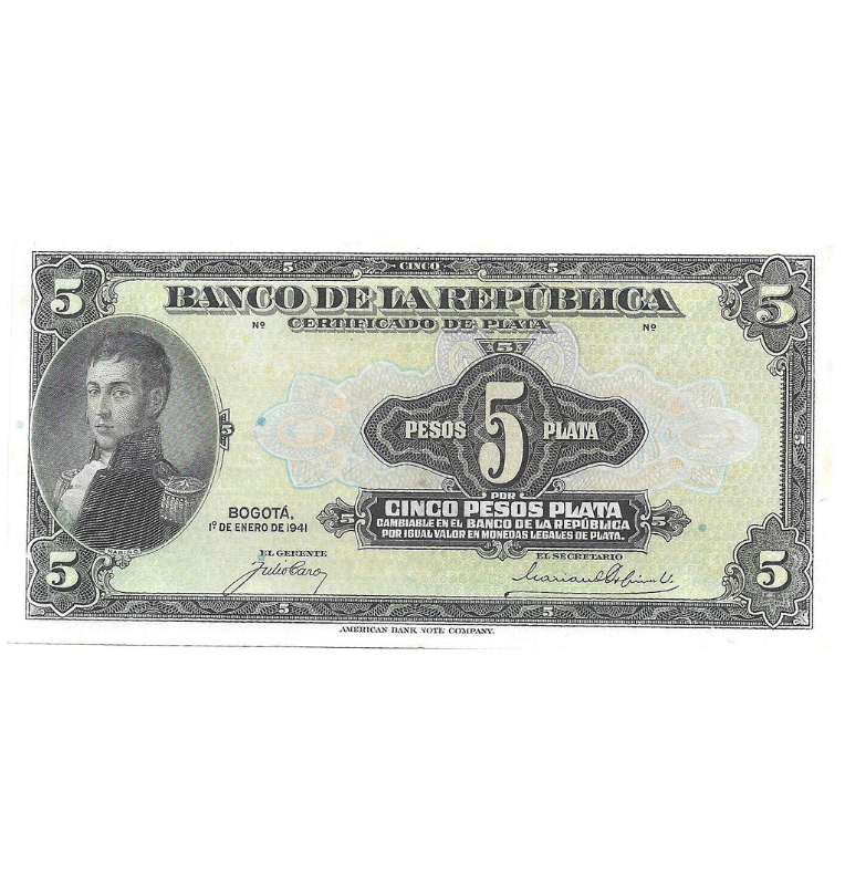 Colombia 5 Pesos Plata 1941 (Prueba) NO UNC