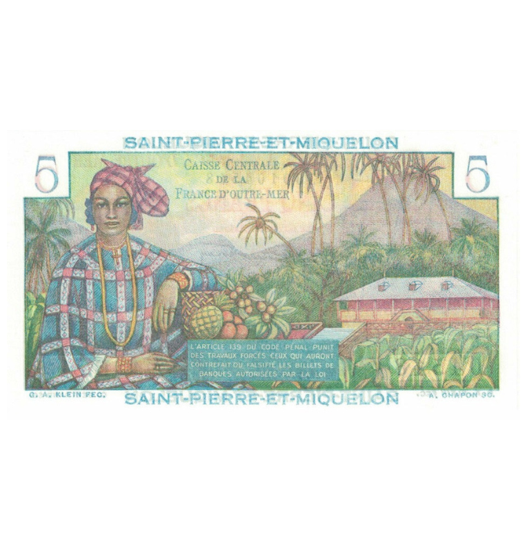San Pedro y Miquelón 5 Francos 1950-1960 Pick 22
