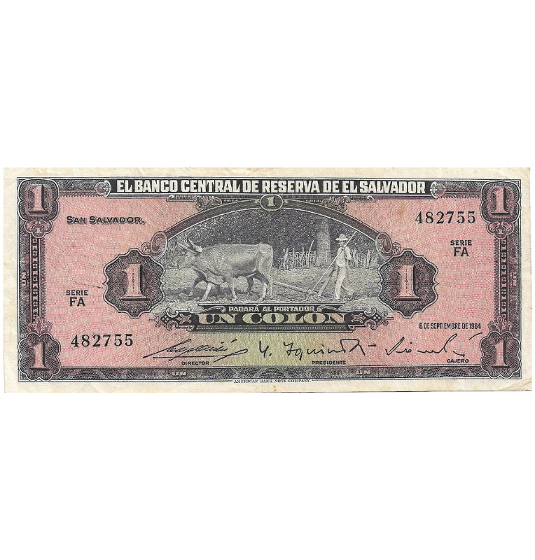 El Salvador 1 Colon 1964 NO UNC