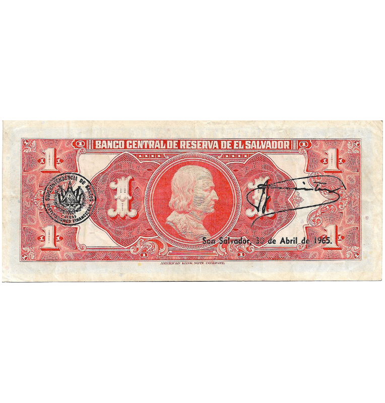 El Salvador 1 Colon 1964 NO UNC