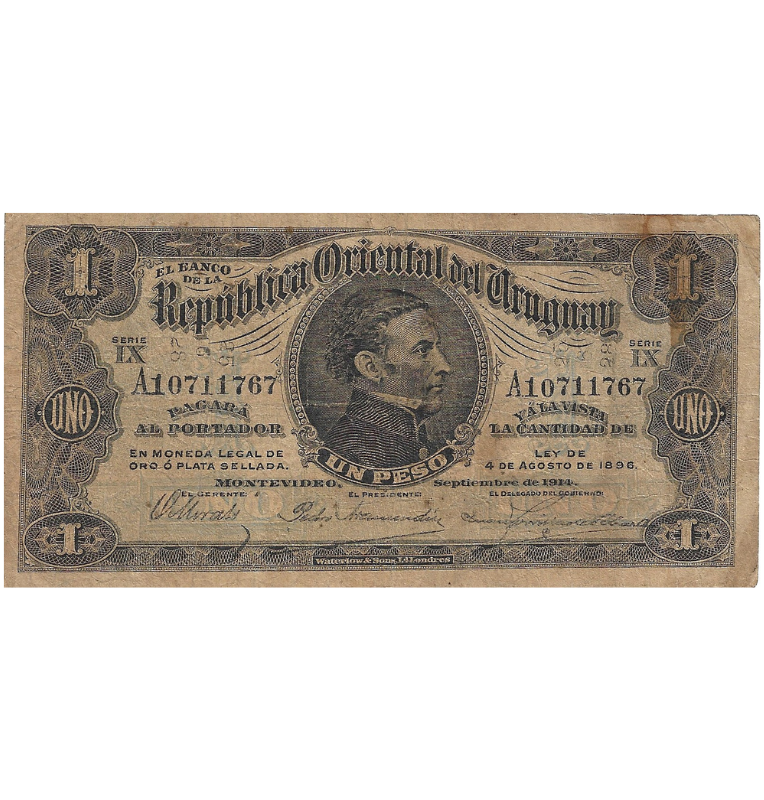 Uruguay 1 Peso 1896 Pick 9 NO UNC