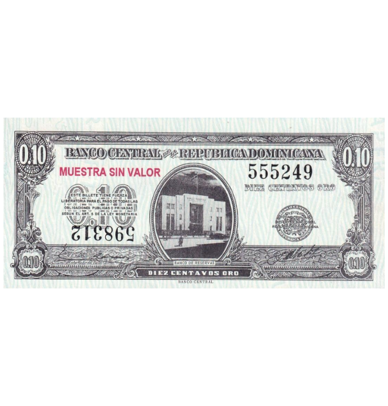 República Dominicana 10 Centavos Oro Muestra sin valor