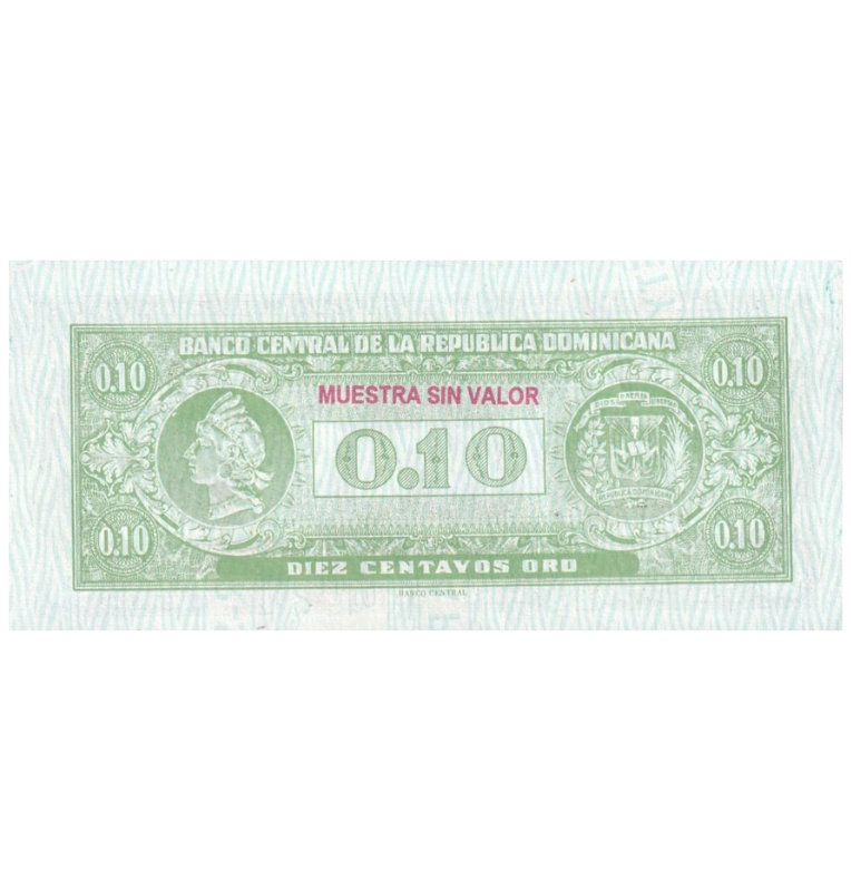 República Dominicana 10 Centavos Oro Muestra sin valor