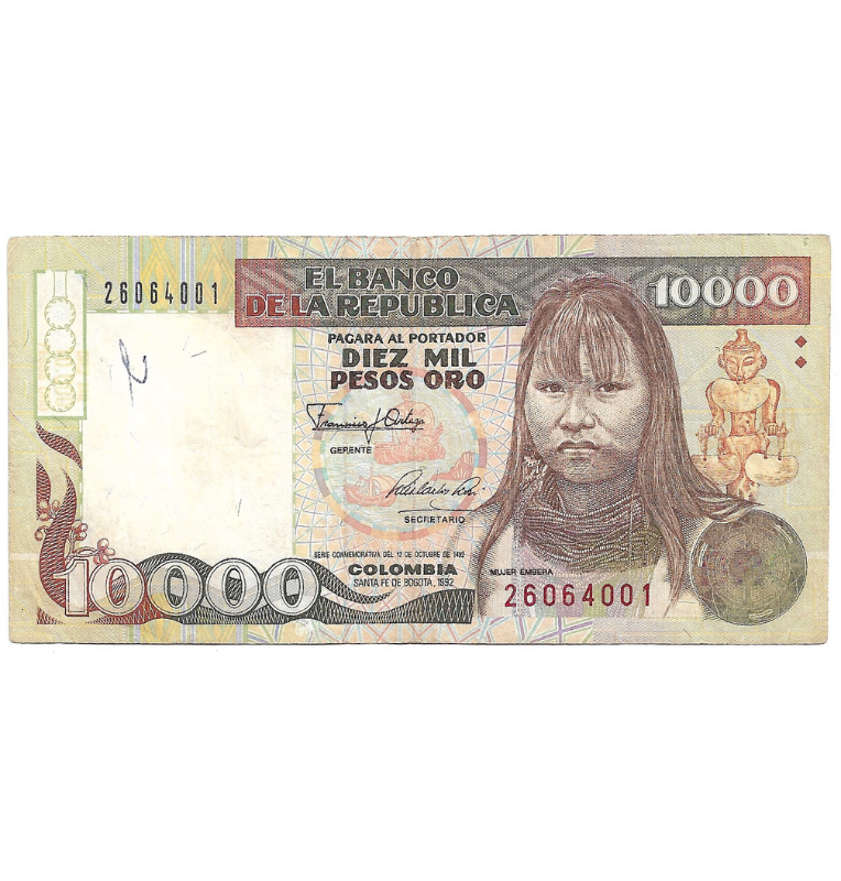 Colombia 10.000 Pesos 1992 NO UNC