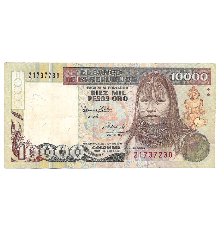 Colombia 10.000 Pesos 1992 NO UNC