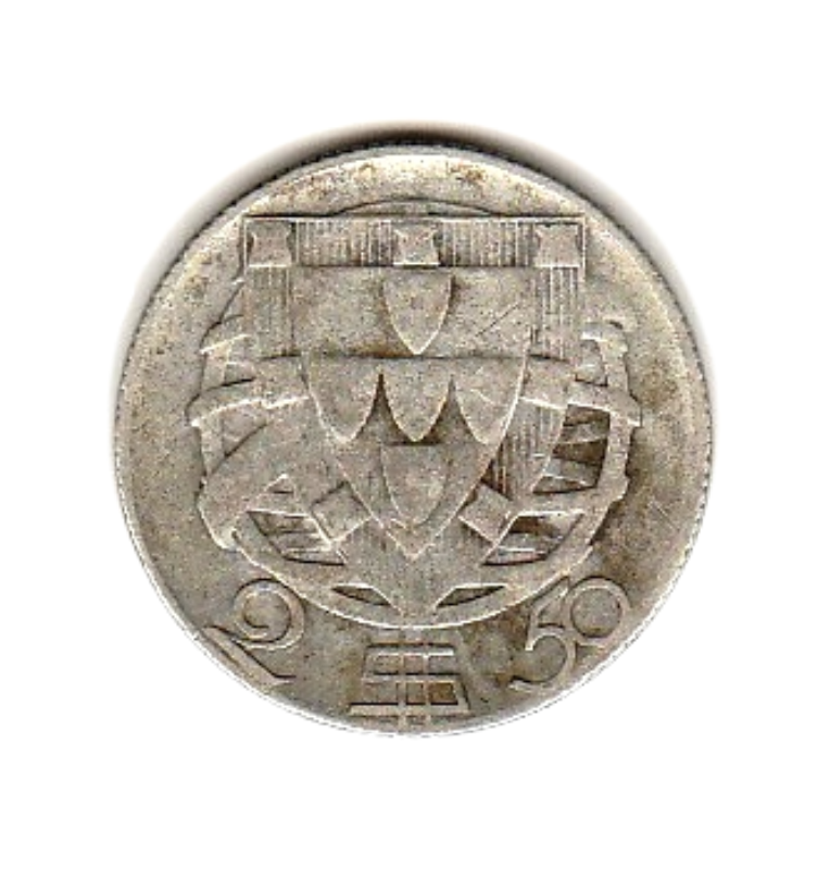 Portugal 2 1/2 Escudos 1940 Km 580. NO UNC