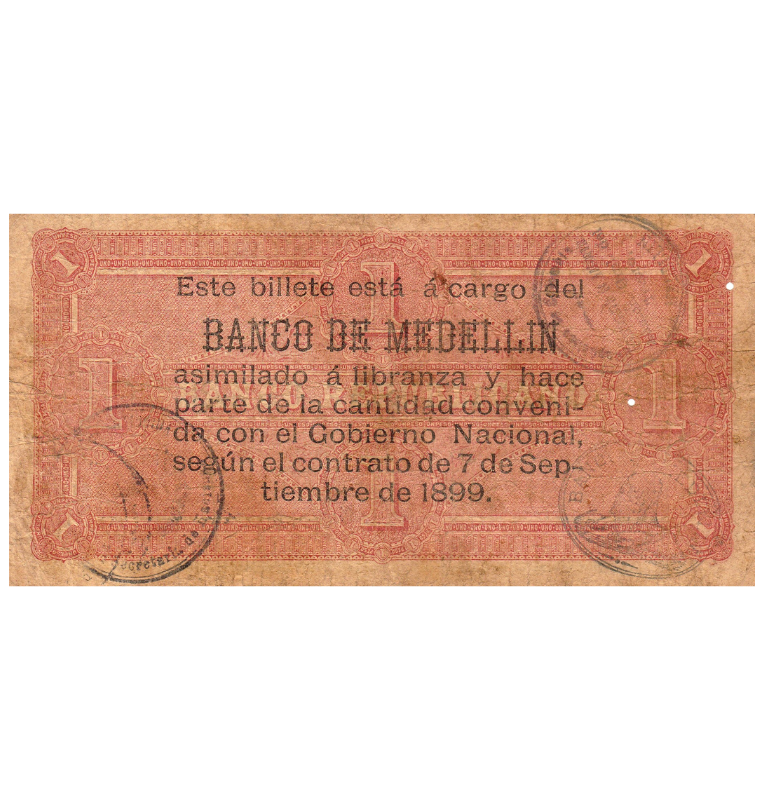 Colombia Banco de Medellín 1 Peso 30 de Octubre 1899 (No UNC)