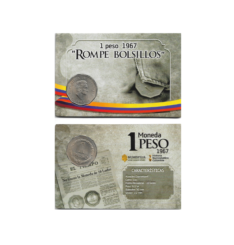 Colombia 1 Peso 1967 Rompe Bolsillos