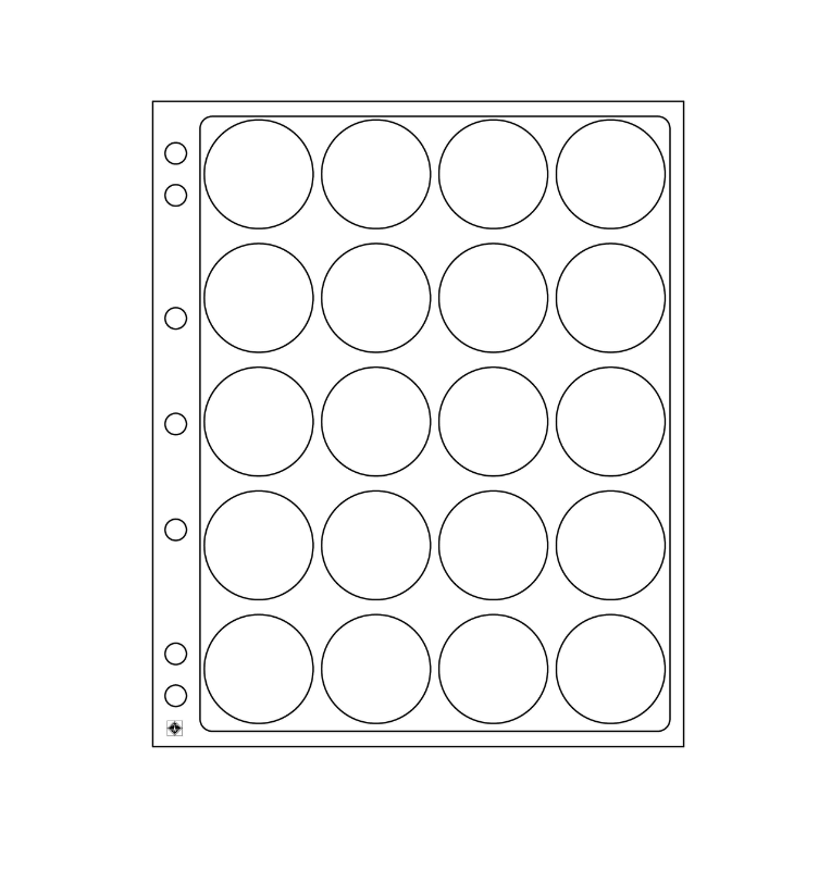 Láminas de plástico Encapsuladas, bolsillos transparentes para 20 monedas con un diámetro entre 39 y 41 mm