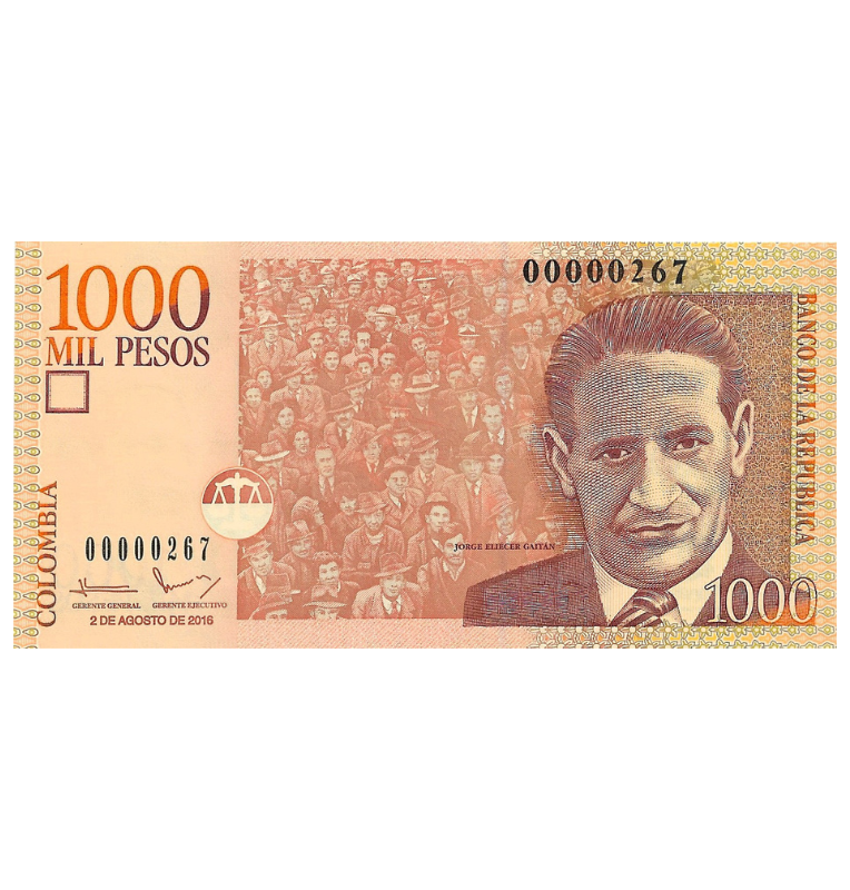 Colombia 1.000 Pesos 2016 Número bajo 267 (Formato pequeño)