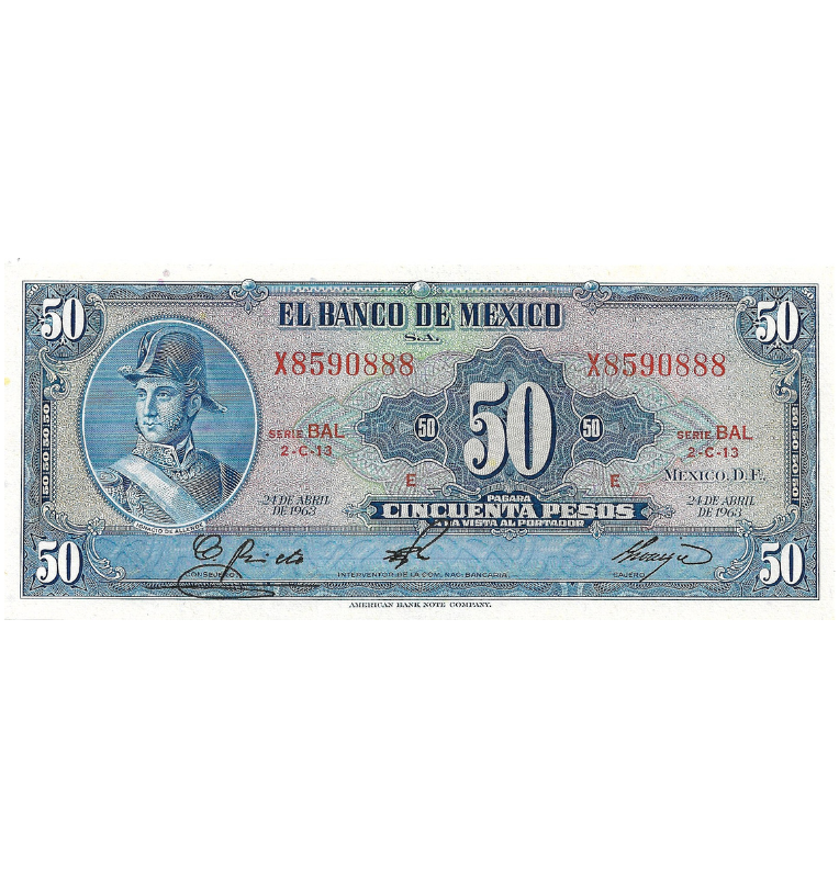 Mexico 50 Pesos 1963 Pick 49o