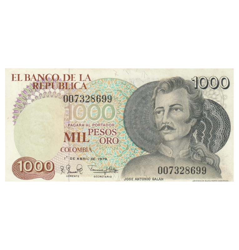 Colombia 1.000 Pesos Oro 1979 NO UNC