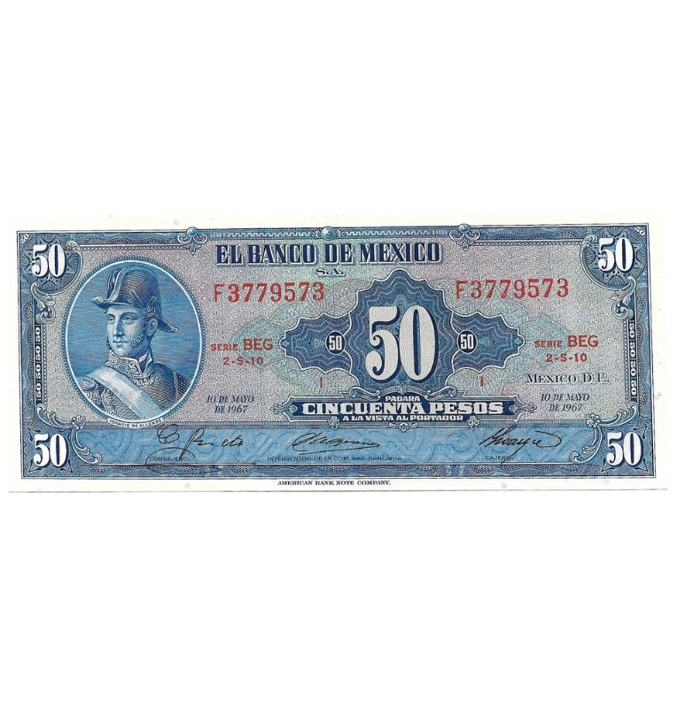 México 50 Pesos 1967 Pick 49q