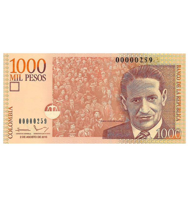 Colombia 1.000 Pesos 2016 Número bajo 259 (Formato pequeño)