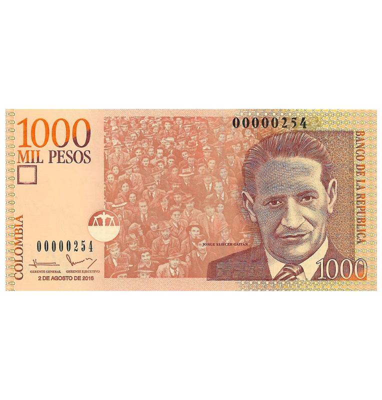 Colombia 1.000 Pesos 2016 Número bajo 254 (Formato pequeño)