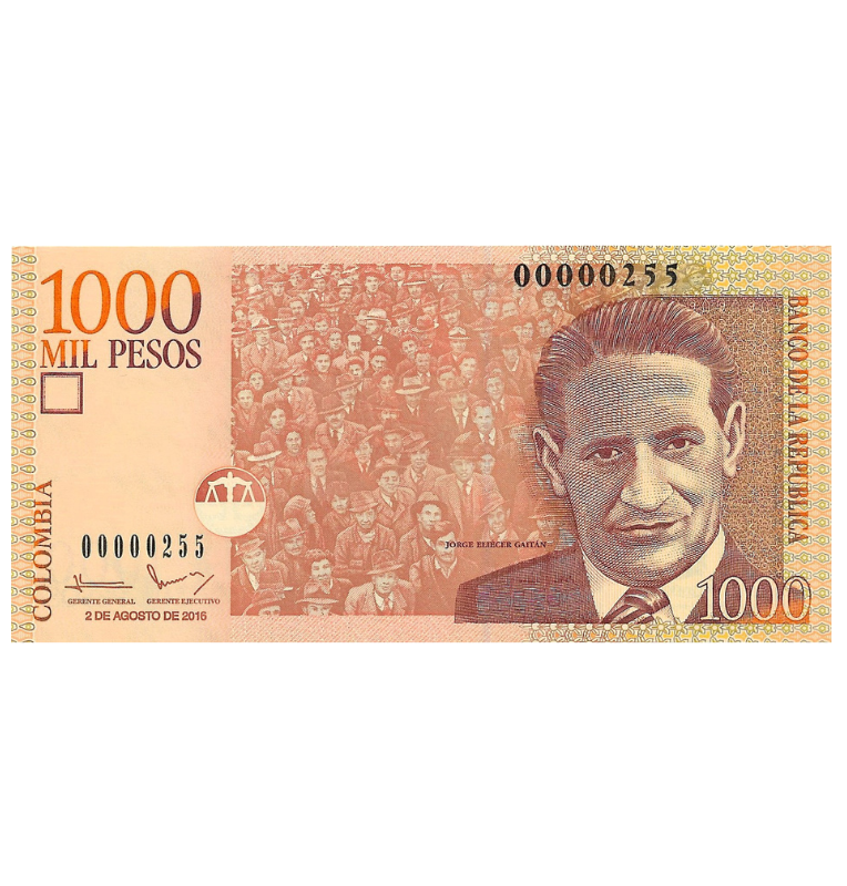 Colombia 1.000 Pesos 2016 Número bajo 255 (Formato pequeño)