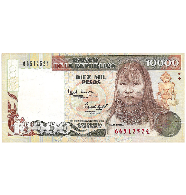 Colombia 10.000 Pesos 1993 NO UNC Tiene pinoles