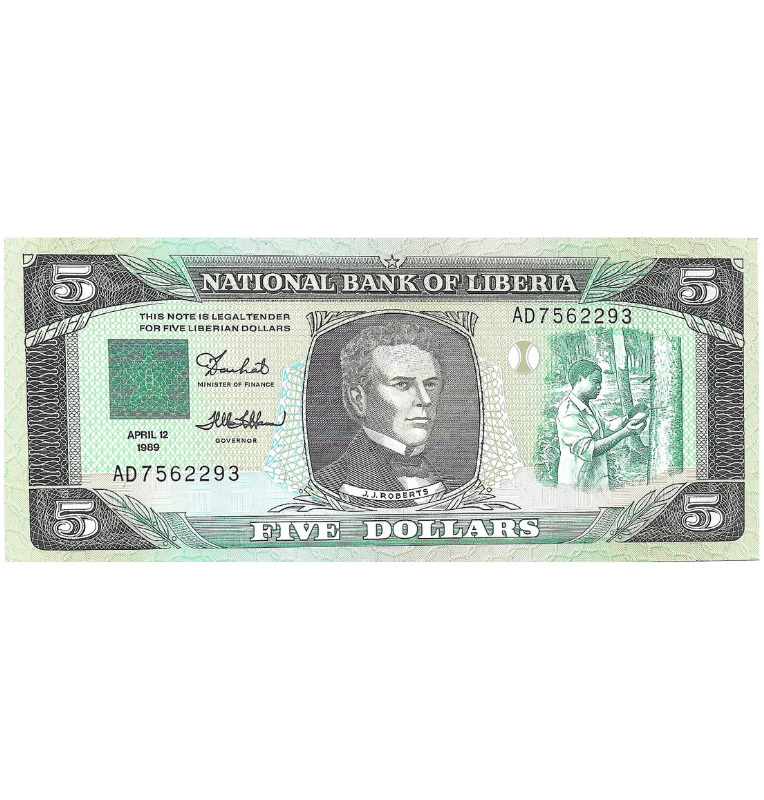 Liberia 5 Dólares 1989 Pick 19