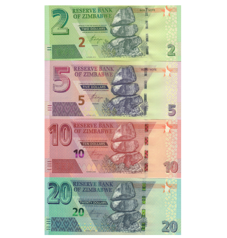 Zimbabue 2,5,10,20 Dólares 2016-2020