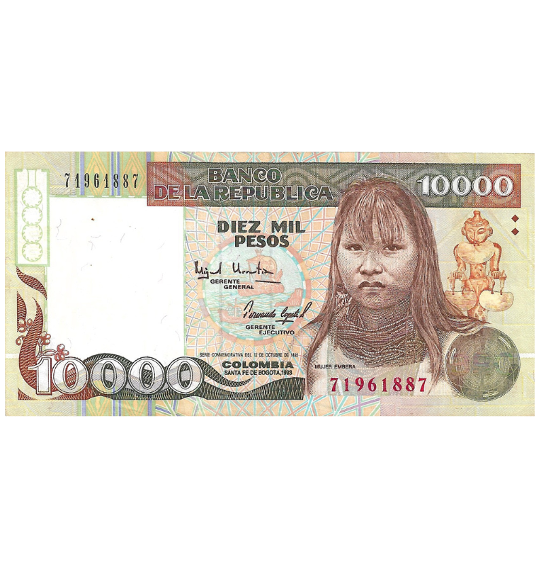 Colombia 10.000 Pesos 1993 NO UNC Tiene pinoles