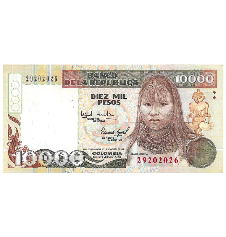 Colombia 10.000 Pesos 1993 NO UNC