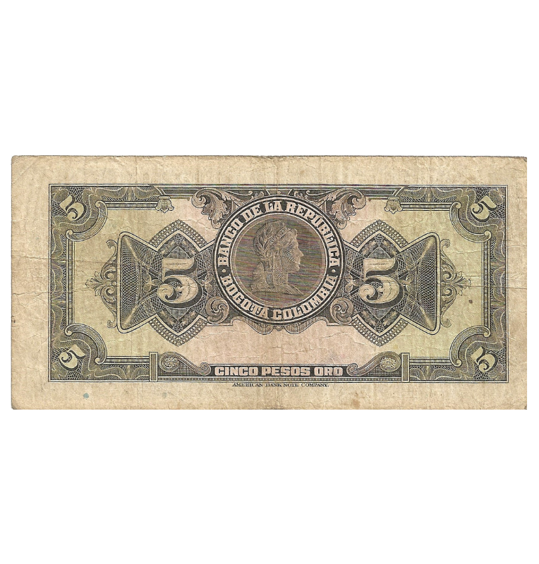 Colombia 5 Pesos Oro 1943. NO UNC