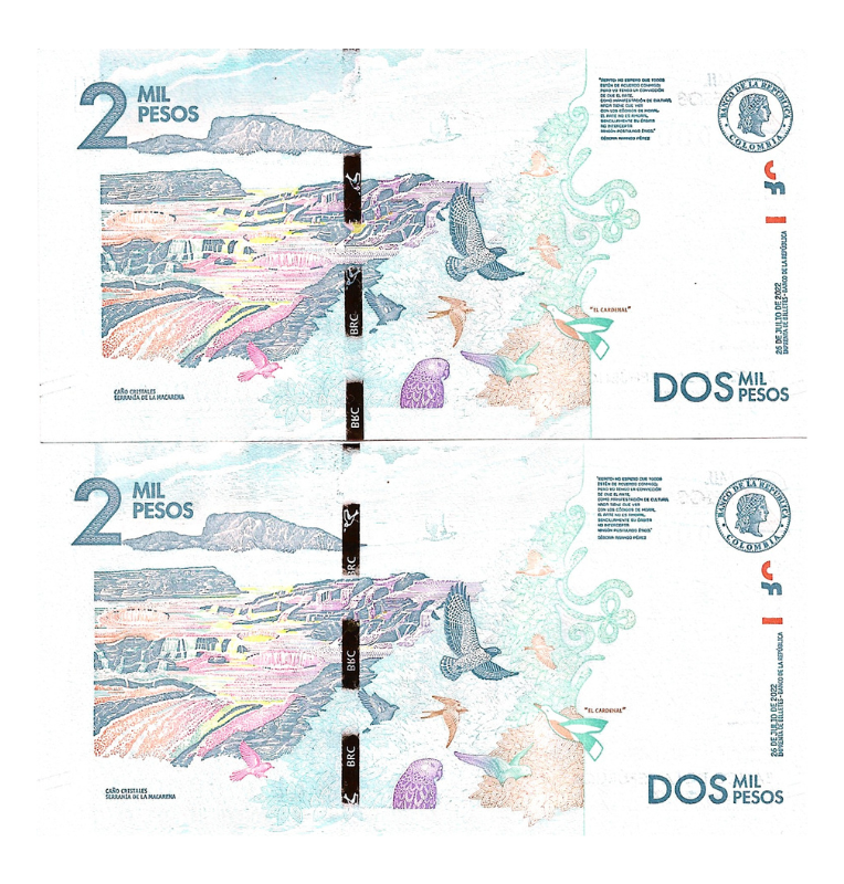 Colombia 2.000 Pesos 2022. Consecutivos serial bajo 10 y 11
