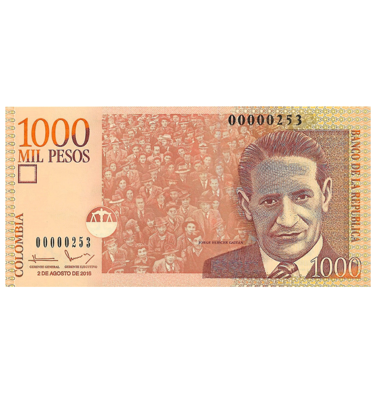 Colombia 1.000 Pesos 2016 Número bajo 253 (Formato pequeño)