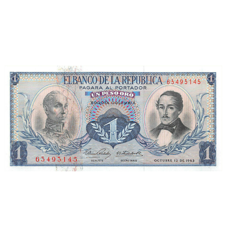 Colombia 1 Peso Oro 1963 Pick 404b NO UNC