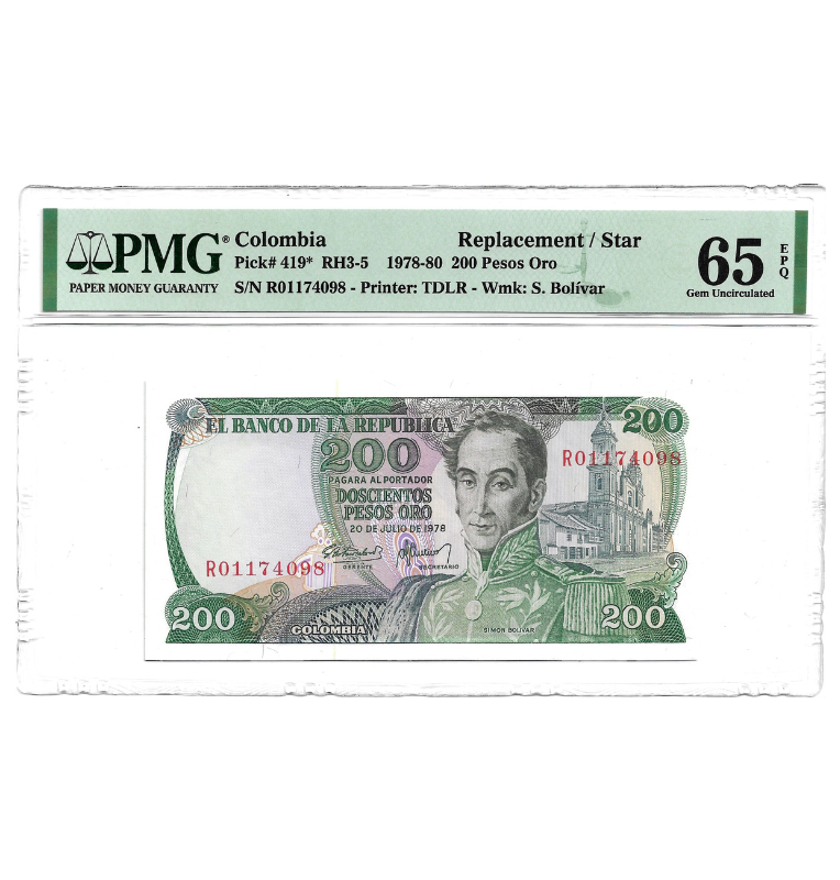 Colombia 200 Pesos Oro 1978. Certificado 65 EPQ