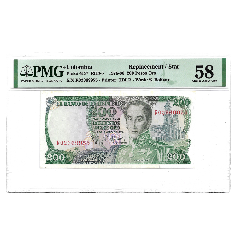 Colombia 200 Pesos Oro 1979. Certificado 58