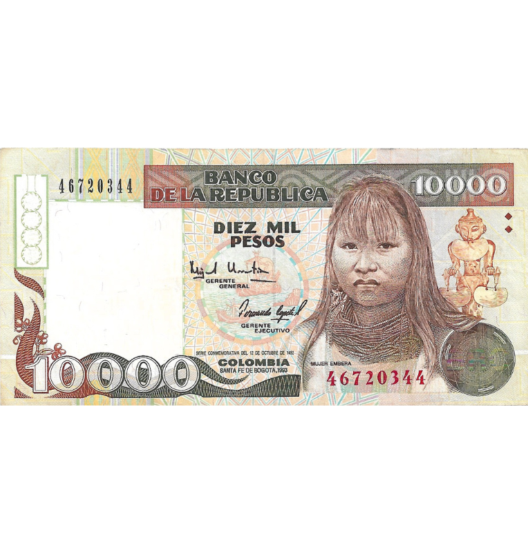Colombia 10.000 Pesos 1993 NO UNC Tiene pinoles