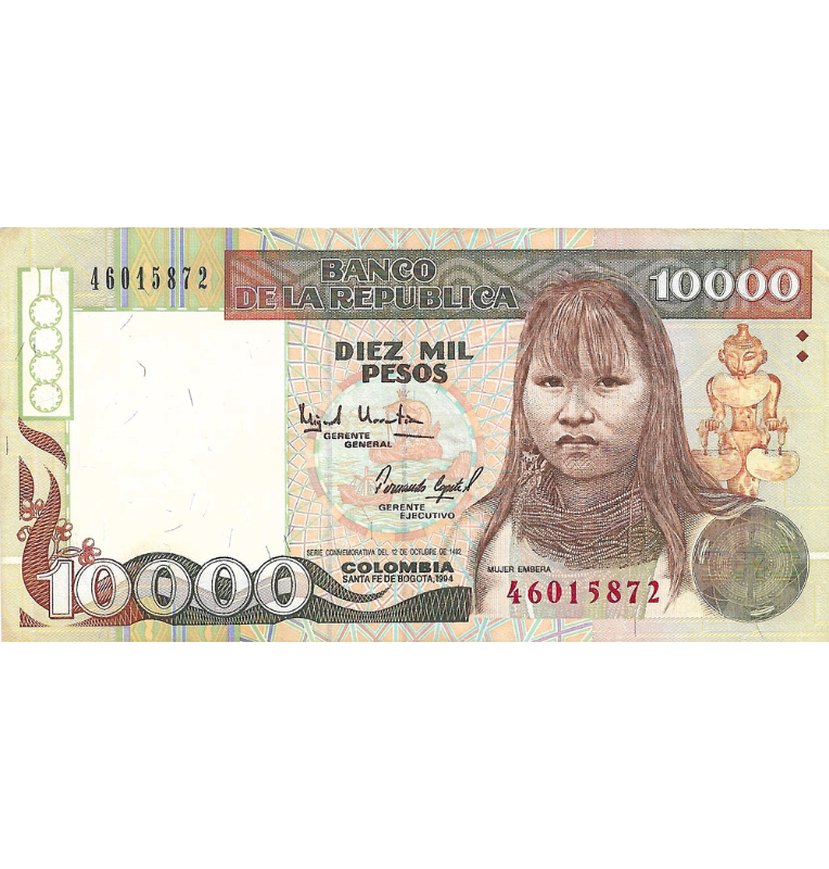 Colombia 10.000 Pesos 1994 NO UNC Tiene pinoles