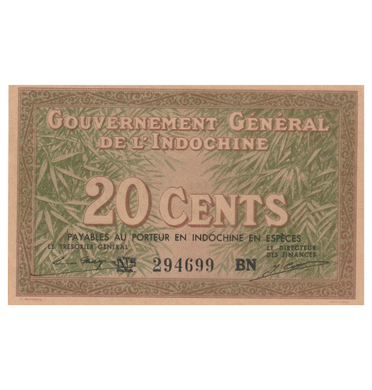 Indo-China Francesa 20 Centimes 1939 ND Pick 86 NO UNC