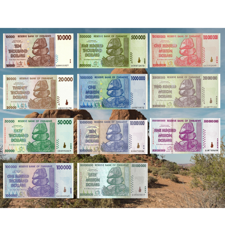 Zimbabue Set de 11 billetes 2008 Pick 72,73,74,75,76,77,78,79,80,81,82