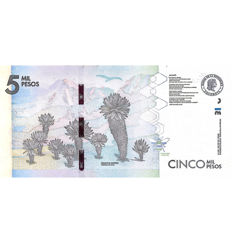 Colombia 5.000 Pesos 2018 Número bajo 446