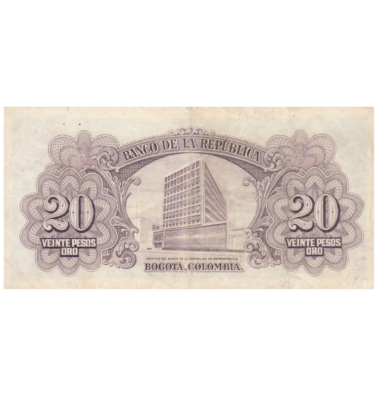 Colombia 20 Pesos Oro 1953 NO UNC