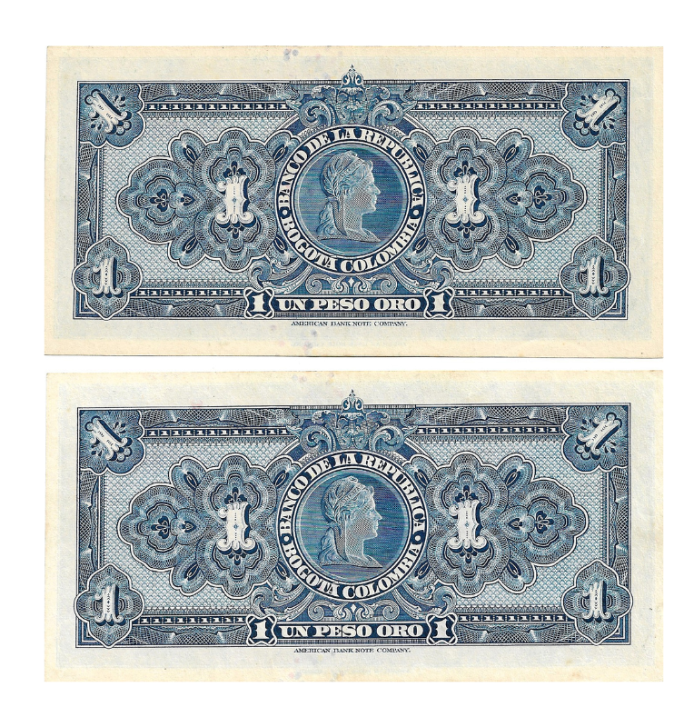 Colombia 1 Peso Oro 1950 Pareja consecutiva NO UNC