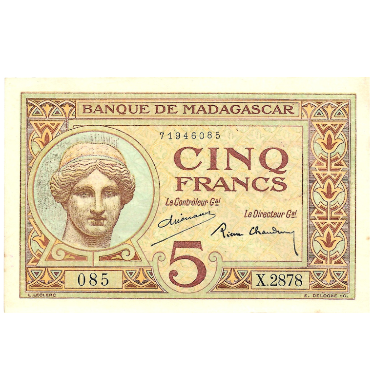 Madagascar 5 Francos 1937 ND Pick 35