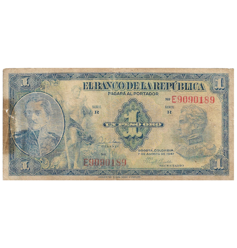 Colombia 1 Peso 1947 NO UNC
