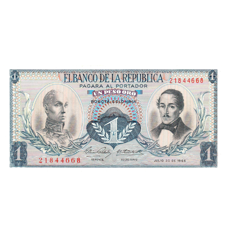 Colombia 1 Peso Oro 20-07-1966 Pick 404D (No UNC)
