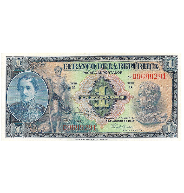 Colombia 1 Peso Oro 1947 NO UNC