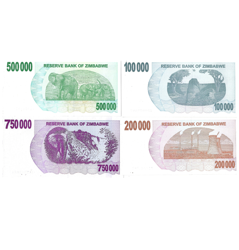 Set de 4 billetes de Zimbabue