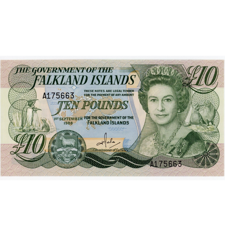 Isla Malvinas 10 Libras 1986 Pick 14a