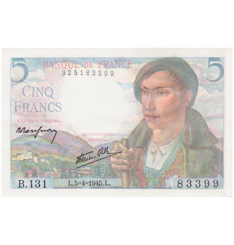 Francia 5 Francos 1945 Pick 98 NO UNC