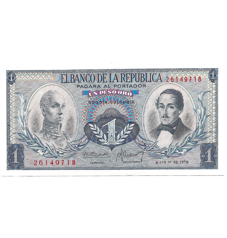 Colombia 1 Peso Oro 1971 Mayo 1. NO UNC